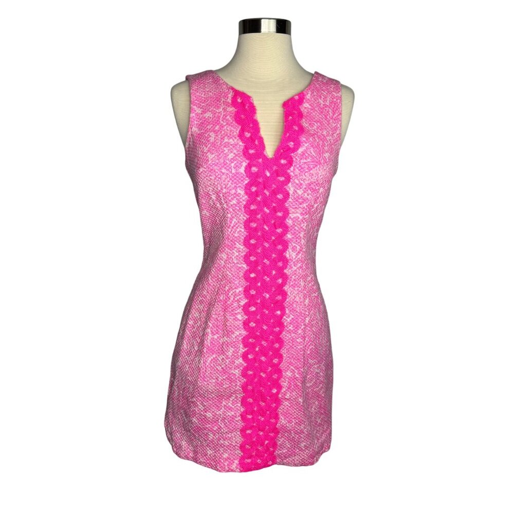 Lilly Pulitzer for Target Pink Lace Textured Trim‎ Dress Sz 2 Cotton Blend